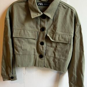 Zara Green Utility Jacket Cropped